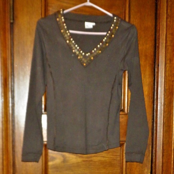 *** Miss ETAM ***Beaded ~ V Neck Top ~ M - Picture 1 of 2